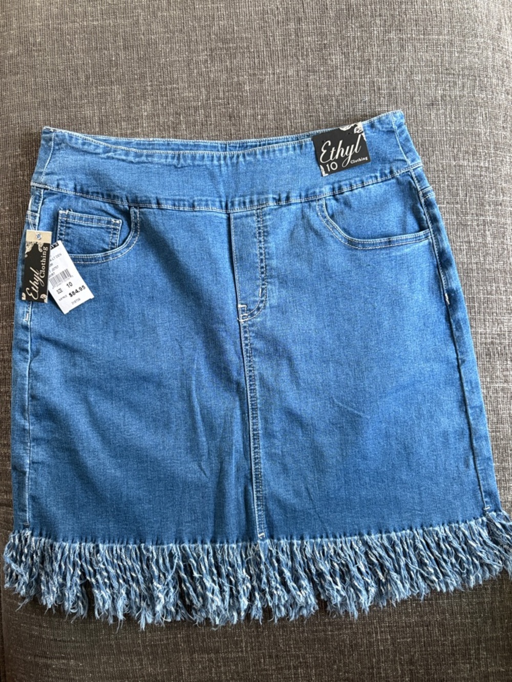 Ethyl Denim Fringed Skirt - Medium Blue Denim